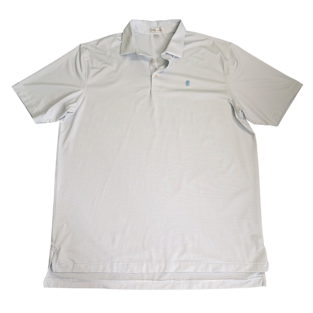 Peter Millar Mens XL Summer Comfort Polo Shirt Blue White Striped Short Sleeve